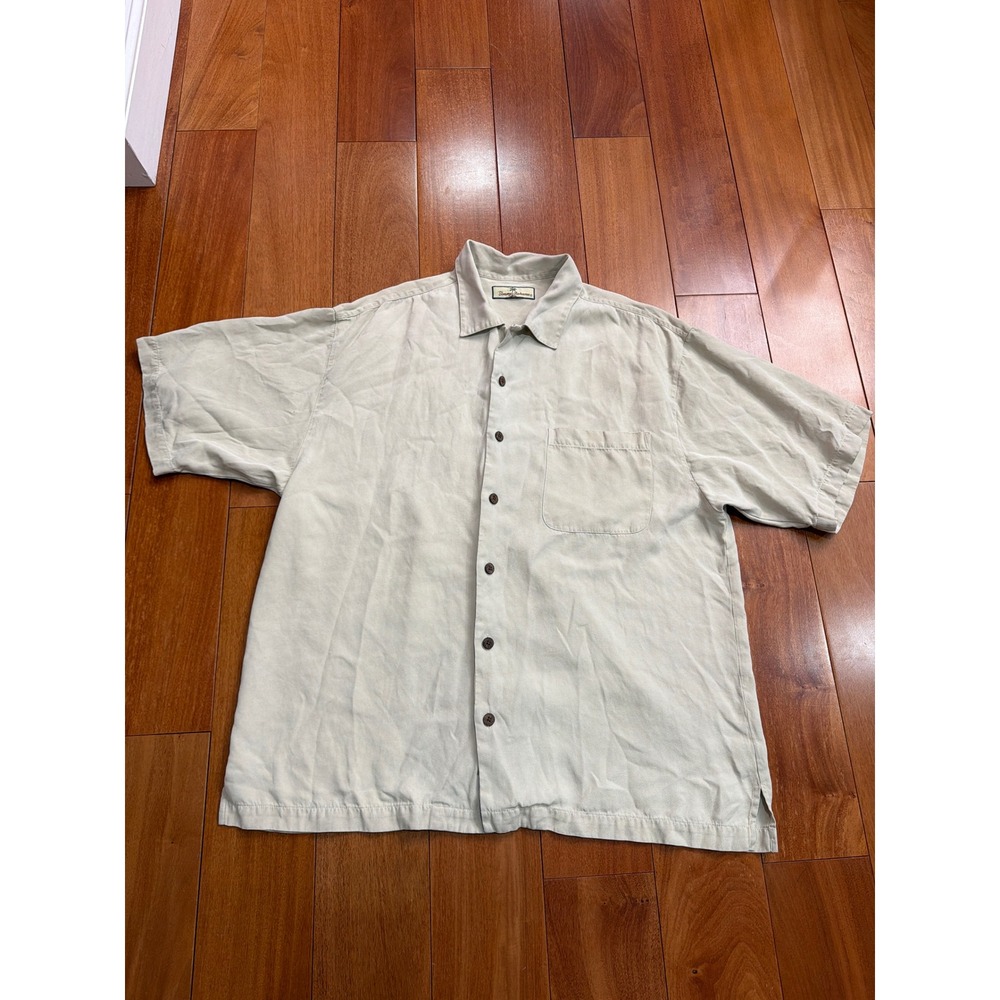 Tommy Bahama Shirt Mens Beige Sail Fast Live Slow Embroidered Silk Blend XL